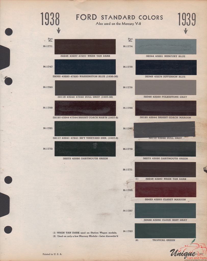 1938 Ford Paint Charts Sherwin-Williams